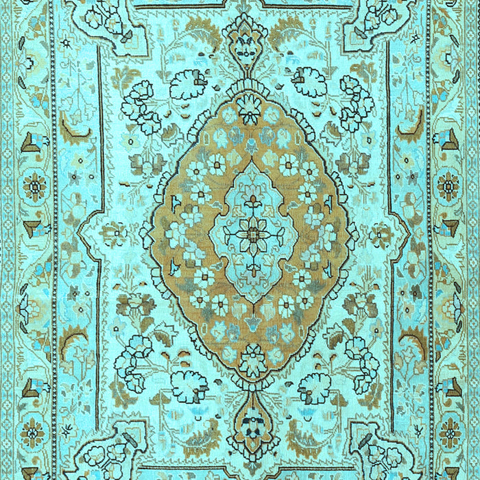 Machine Washable Medallion Light Blue Traditional Rug, wshtr3683lblu
