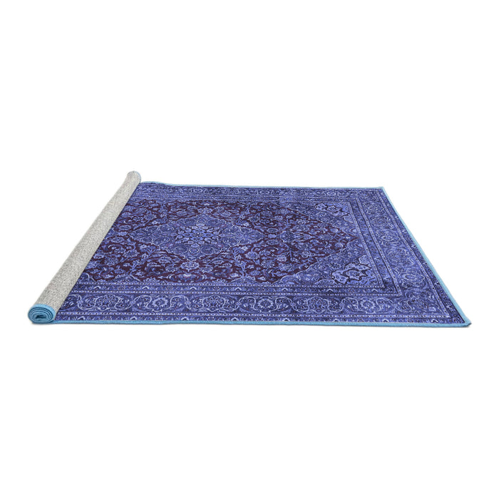 Sideview of Machine Washable Persian Blue Traditional Rug, wshtr3684blu