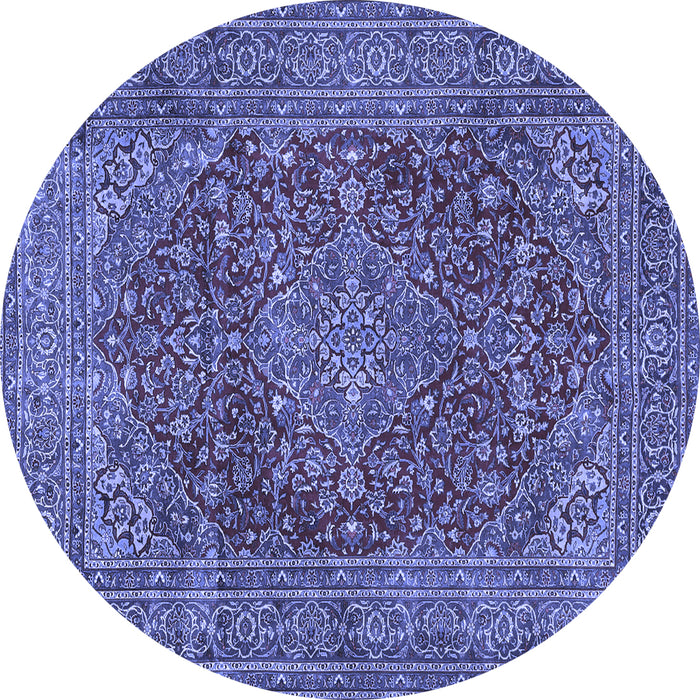Round Machine Washable Persian Blue Traditional Rug, wshtr3684blu