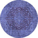 Round Machine Washable Persian Blue Traditional Rug, wshtr3684blu