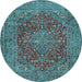 Round Machine Washable Persian Light Blue Traditional Rug, wshtr3684lblu