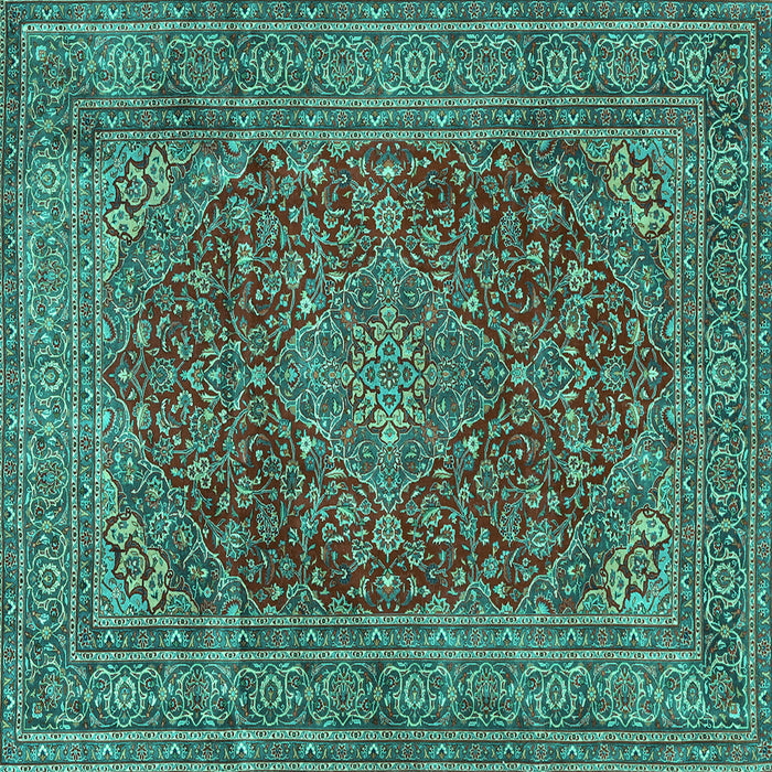 Square Machine Washable Persian Turquoise Traditional Area Rugs, wshtr3684turq