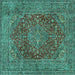 Square Machine Washable Persian Turquoise Traditional Area Rugs, wshtr3684turq