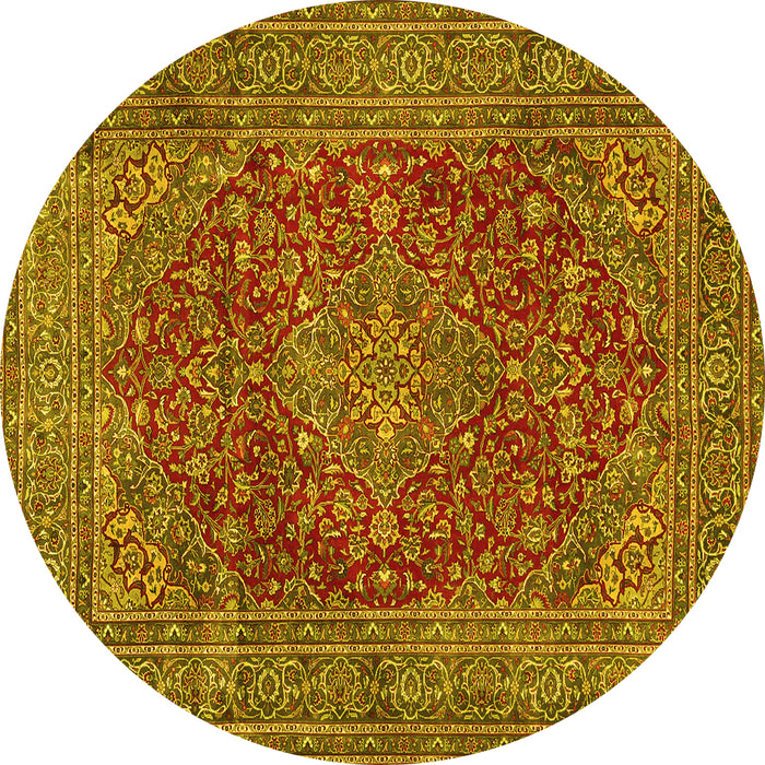 Round Persian Yellow Traditional Rug, tr3684yw