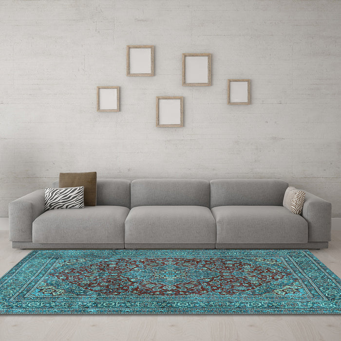 Machine Washable Persian Light Blue Traditional Rug in a Living Room, wshtr3684lblu