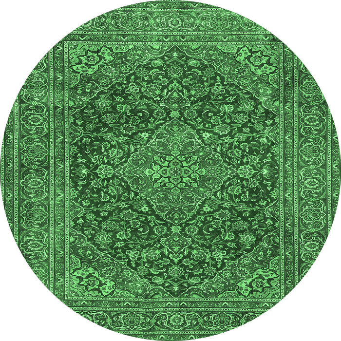 Round Persian Emerald Green Traditional Rug, tr3684emgrn