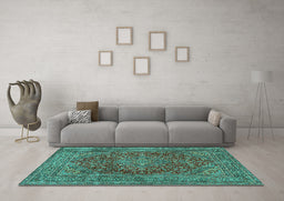 Machine Washable Persian Turquoise Traditional Area Rugs in a Living Room,, wshtr3684turq