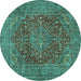 Round Persian Turquoise Traditional Rug, tr3684turq
