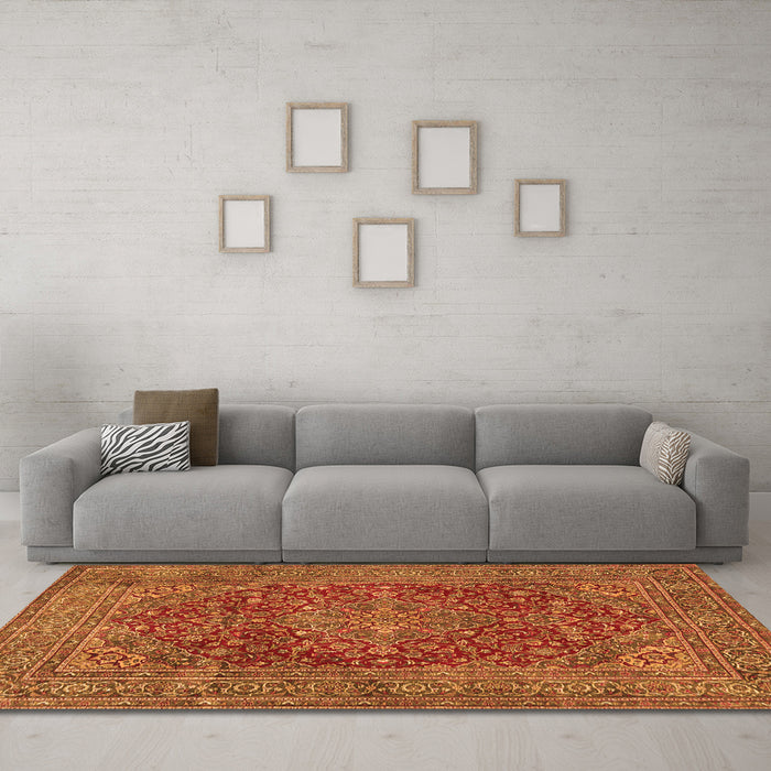 Machine Washable Persian Orange Traditional Area Rugs in a Living Room, wshtr3684org