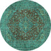 Round Machine Washable Persian Turquoise Traditional Area Rugs, wshtr3684turq