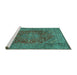 Sideview of Machine Washable Persian Turquoise Traditional Area Rugs, wshtr3684turq