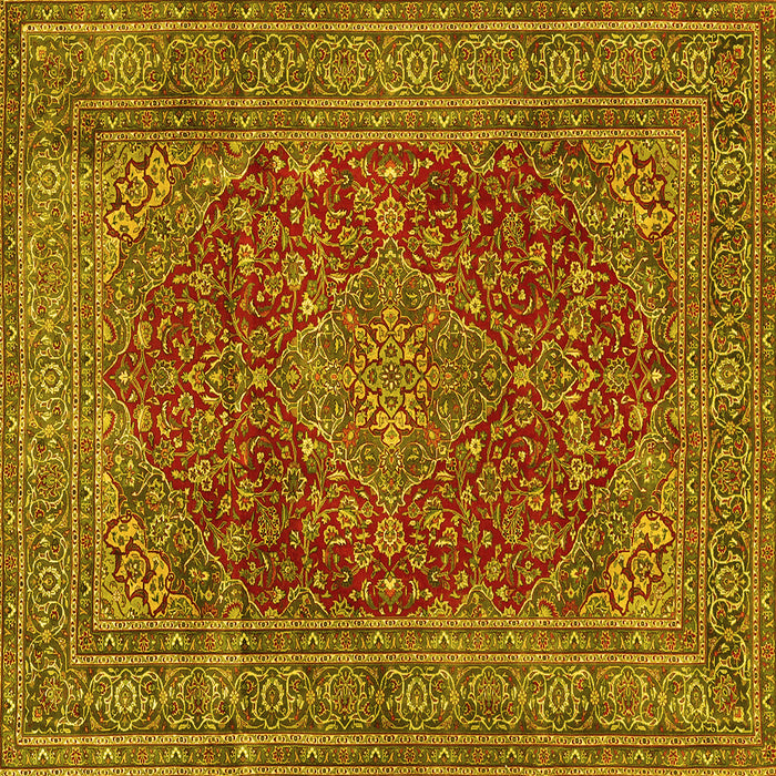 Square Machine Washable Persian Yellow Traditional Rug, wshtr3684yw