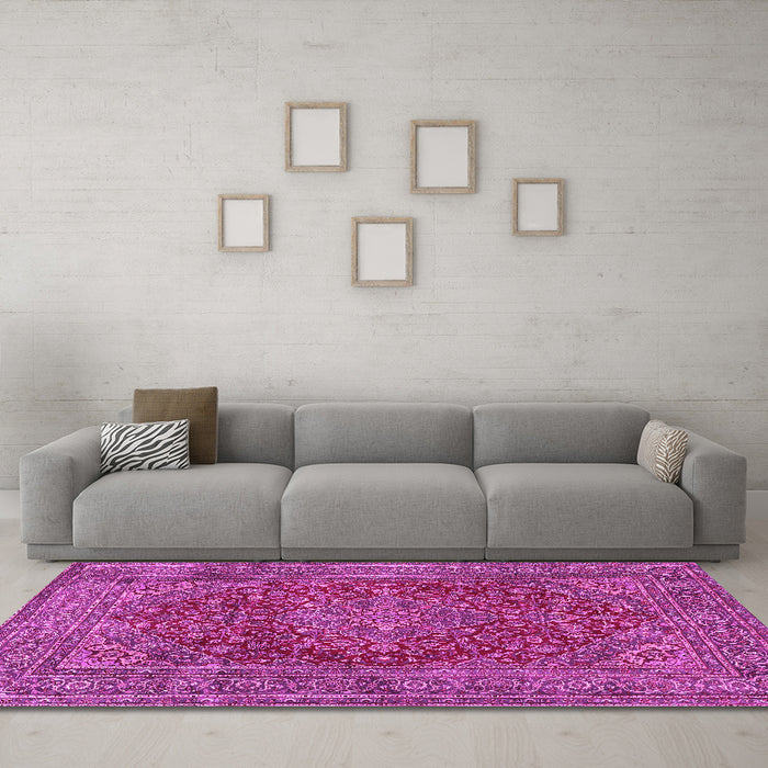 Machine Washable Persian Pink Traditional Rug in a Living Room, wshtr3684pnk
