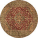 Round Machine Washable Persian Brown Traditional Rug, wshtr3684brn