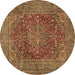 Round Persian Brown Traditional Rug, tr3684brn