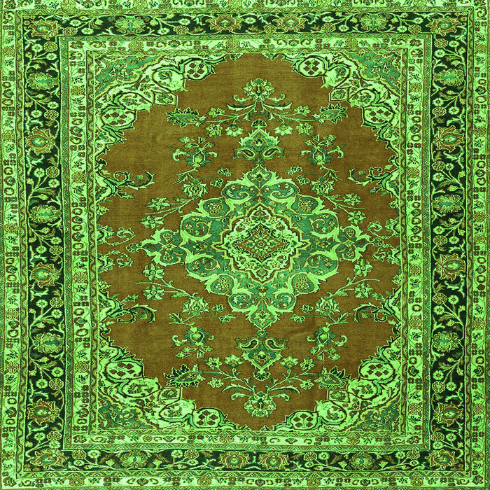 Round Machine Washable Medallion Green Traditional Area Rugs, wshtr3685grn