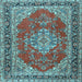 Square Machine Washable Medallion Light Blue Traditional Rug, wshtr3685lblu