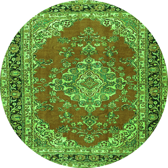 Square Medallion Green Traditional Rug, tr3685grn