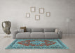 Machine Washable Medallion Light Blue Traditional Rug in a Living Room, wshtr3685lblu