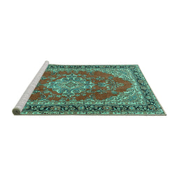 Sideview of Machine Washable Medallion Turquoise Traditional Area Rugs, wshtr3685turq