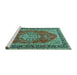 Sideview of Machine Washable Medallion Turquoise Traditional Area Rugs, wshtr3685turq