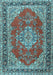 Machine Washable Medallion Light Blue Traditional Rug, wshtr3685lblu