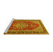 Sideview of Machine Washable Medallion Yellow Traditional Rug, wshtr3685yw