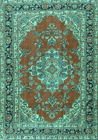 Medallion Turquoise Traditional Rug, tr3685turq