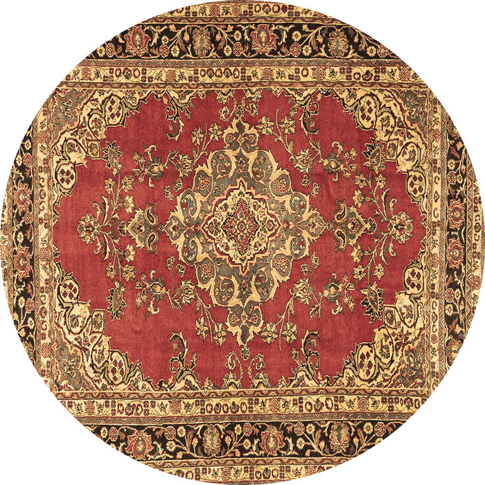 Round Machine Washable Medallion Brown Traditional Rug, wshtr3685brn