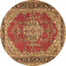 Round Machine Washable Medallion Brown Traditional Rug, wshtr3685brn