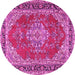 Round Machine Washable Medallion Pink Traditional Rug, wshtr3685pnk