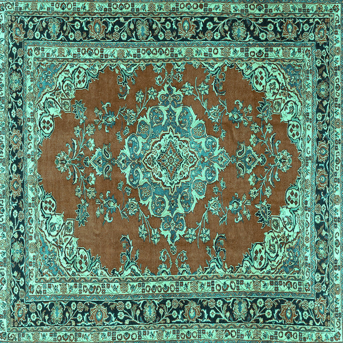 Square Medallion Turquoise Traditional Rug, tr3685turq