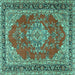 Square Medallion Turquoise Traditional Rug, tr3685turq