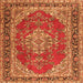 Round Machine Washable Medallion Orange Traditional Area Rugs, wshtr3685org