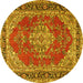 Round Machine Washable Medallion Yellow Traditional Rug, wshtr3685yw