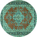 Round Machine Washable Medallion Turquoise Traditional Area Rugs, wshtr3685turq