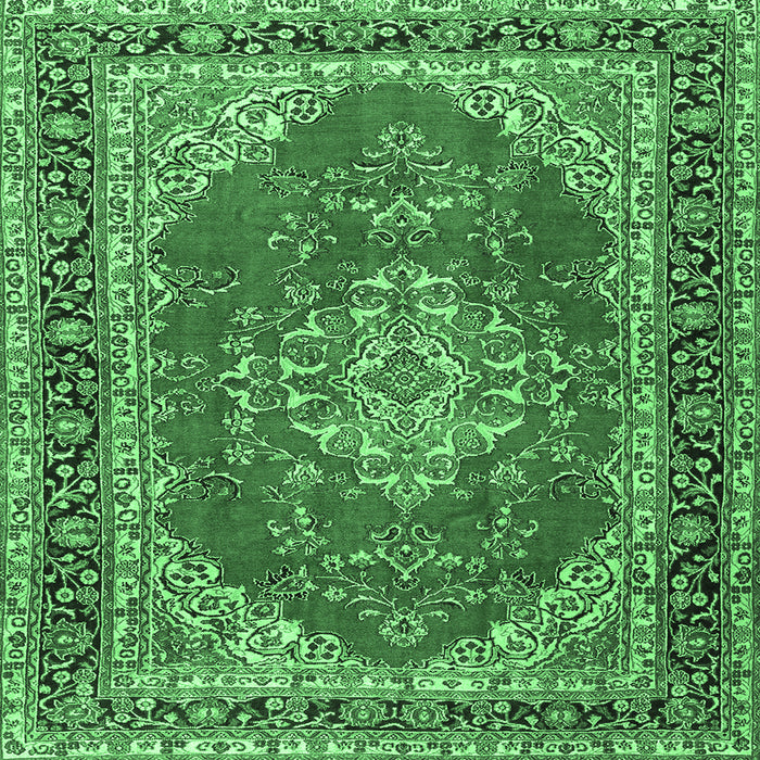 Square Machine Washable Medallion Emerald Green Traditional Area Rugs, wshtr3685emgrn