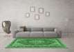 Machine Washable Medallion Emerald Green Traditional Area Rugs in a Living Room,, wshtr3685emgrn