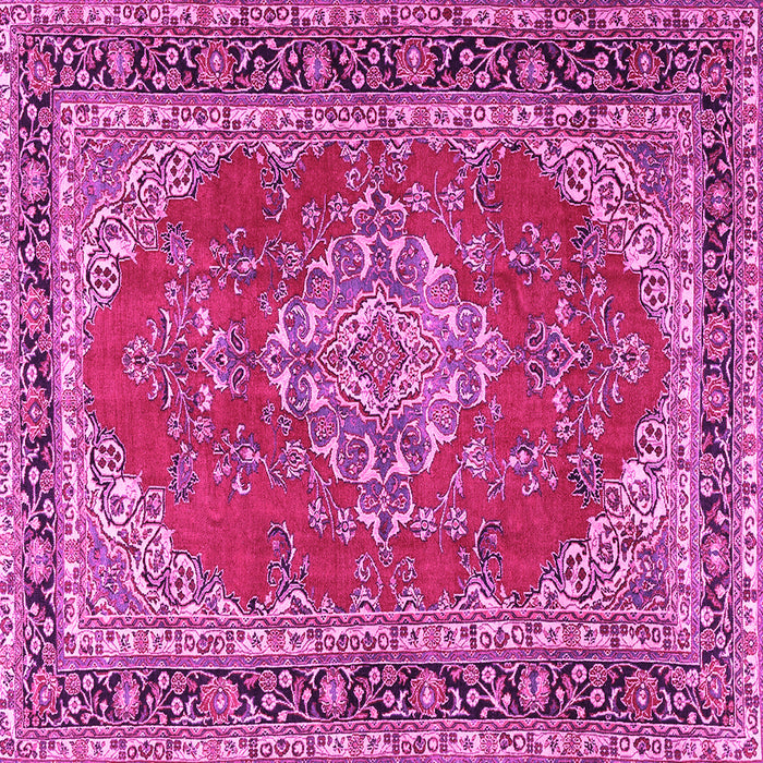 Square Machine Washable Medallion Pink Traditional Rug, wshtr3685pnk