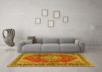 Machine Washable Medallion Yellow Traditional Rug, wshtr3685yw