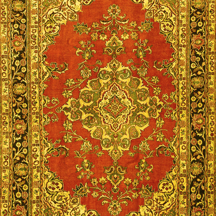 Machine Washable Medallion Yellow Traditional Rug, wshtr3685yw