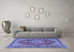 Machine Washable Medallion Blue Traditional Rug in a Living Room, wshtr3685blu