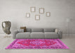 Machine Washable Medallion Pink Traditional Rug in a Living Room, wshtr3685pnk