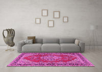 Machine Washable Medallion Pink Traditional Rug, wshtr3685pnk