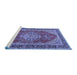 Sideview of Machine Washable Medallion Blue Traditional Rug, wshtr3685blu