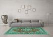 Machine Washable Medallion Turquoise Traditional Area Rugs in a Living Room,, wshtr3685turq