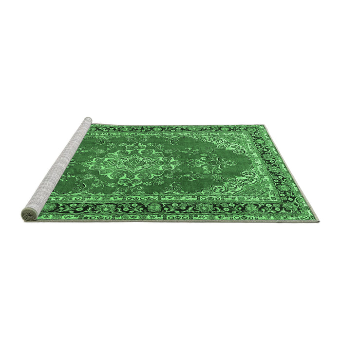 Sideview of Machine Washable Medallion Emerald Green Traditional Area Rugs, wshtr3685emgrn