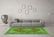 Machine Washable Medallion Green Traditional Area Rugs in a Living Room,, wshtr3685grn