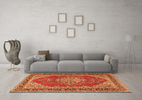 Machine Washable Medallion Orange Traditional Rug, wshtr3685org