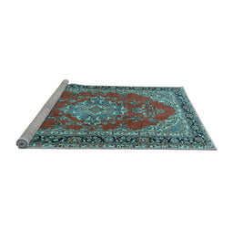 Sideview of Machine Washable Medallion Light Blue Traditional Rug, wshtr3685lblu